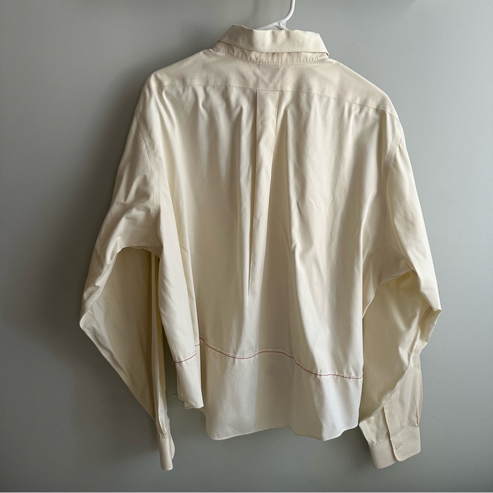Unique Cropped Cream Button-Up Shirt with Red Stitching - Picture 2 of 4